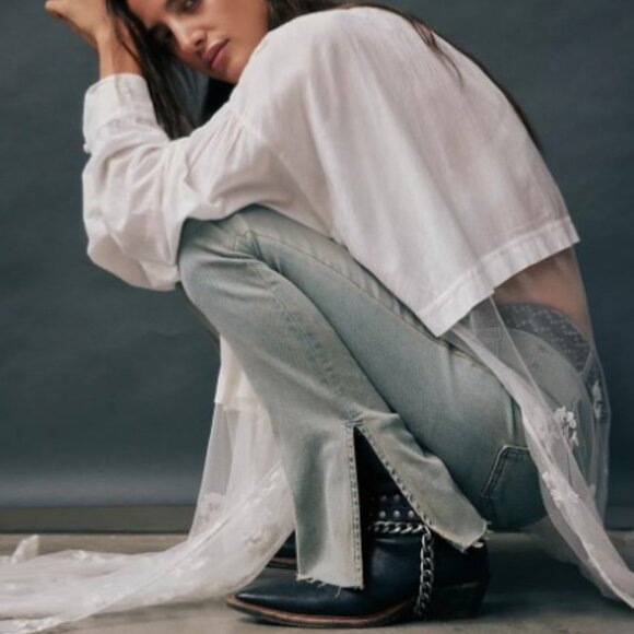 We The Free People Black Leather Aiden Chain Boots Size: 7.5 Brand New - Picture 13 of 13